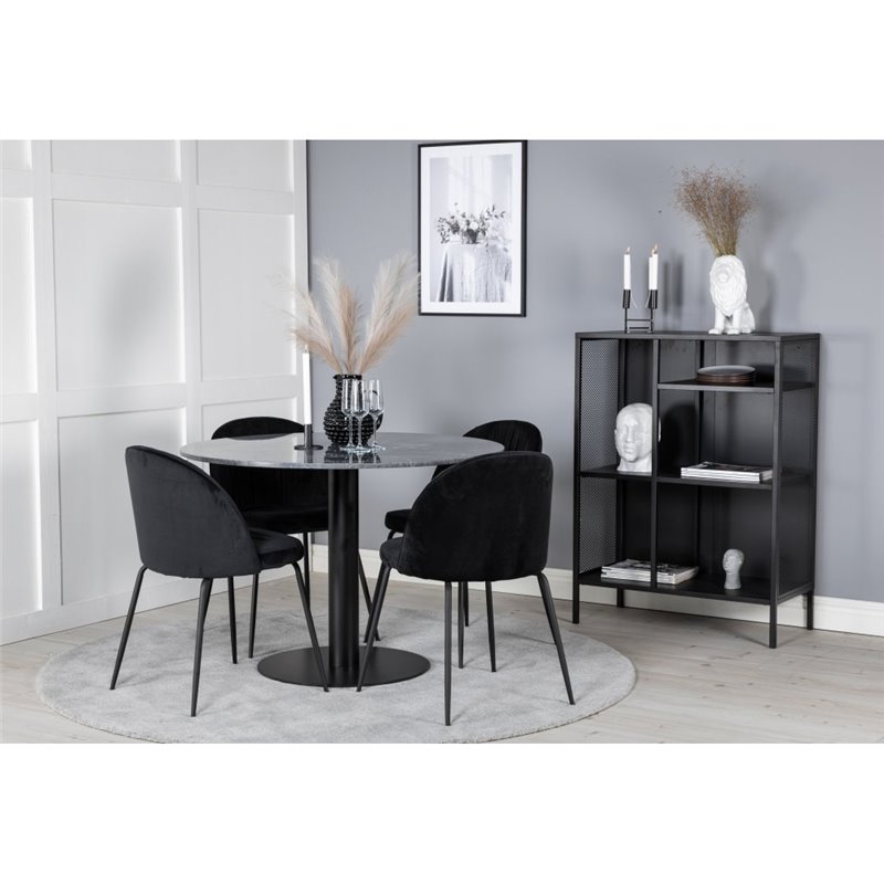 Estelle Round Dining Table ø106 H75 - Black / Black, Wrinkles Dining Chair - Black Legs - Black Velvet_4