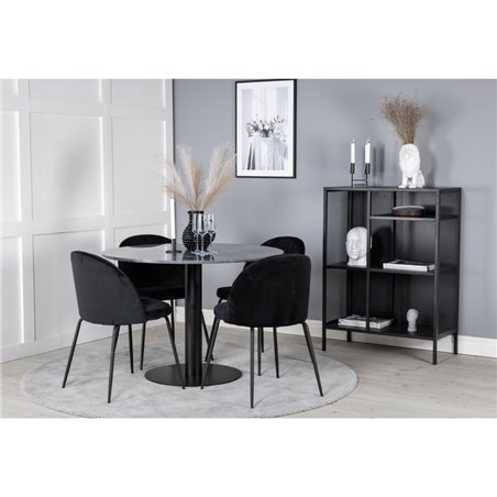 Estelle Round Dining Table ø106 H75 - Black / Black, Wrinkles Dining Chair - Black Legs - Black Velvet_4