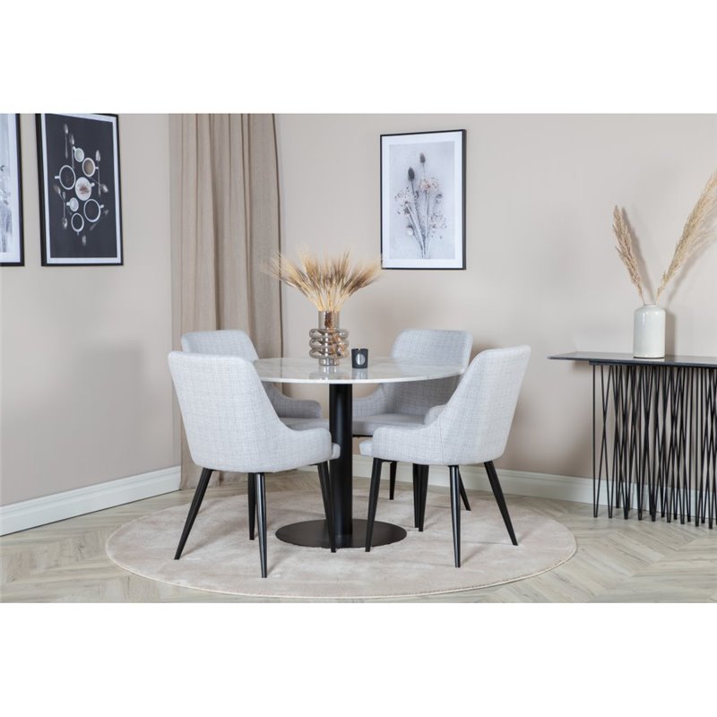 Estelle Round Dining Table ø106 H75 - White / Black, Plaza Dining chair - Black legs - Light Grey Fabric_4