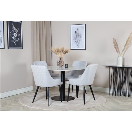 Estelle Round Dining Table ø106 H75 - White / Black, Plaza Dining chair - Black legs - Light Grey Fabric_4