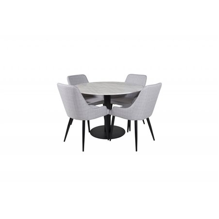 Estelle Round Dining Table ø106 H75 - White / Black, Plaza Dining chair - Black legs - Light Grey Fabric_4