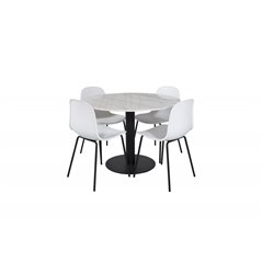 Estelle Round Dining Table ø106 H75 - White / Black, Arctic Dining Chair - Black Legs - White Plastic_4