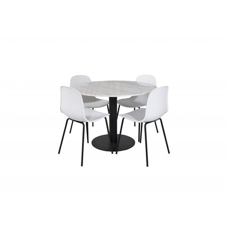 Estelle Round Dining Table ø106 H75 - White / Black, Arctic Dining Chair - Black Legs - White Plastic_4