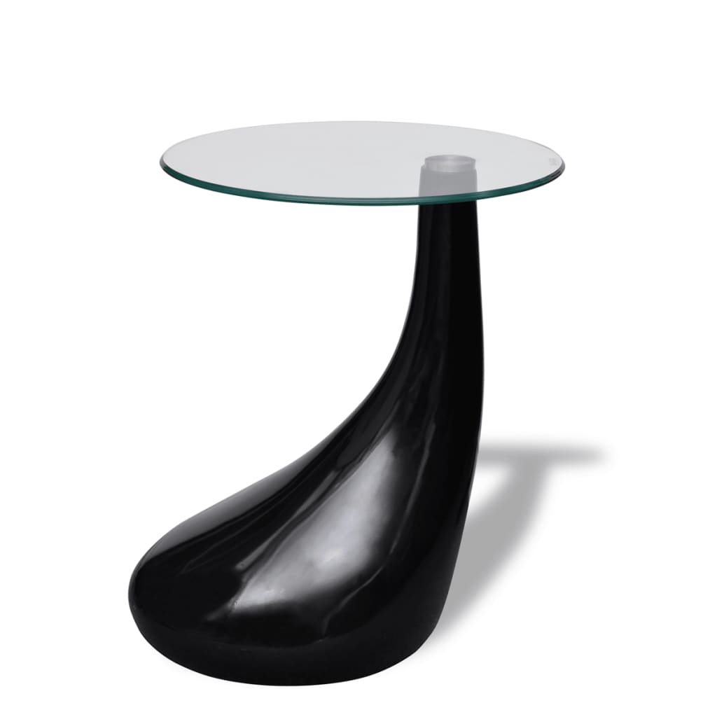  Soffbord med rund bordsskiva i glas högglans svart