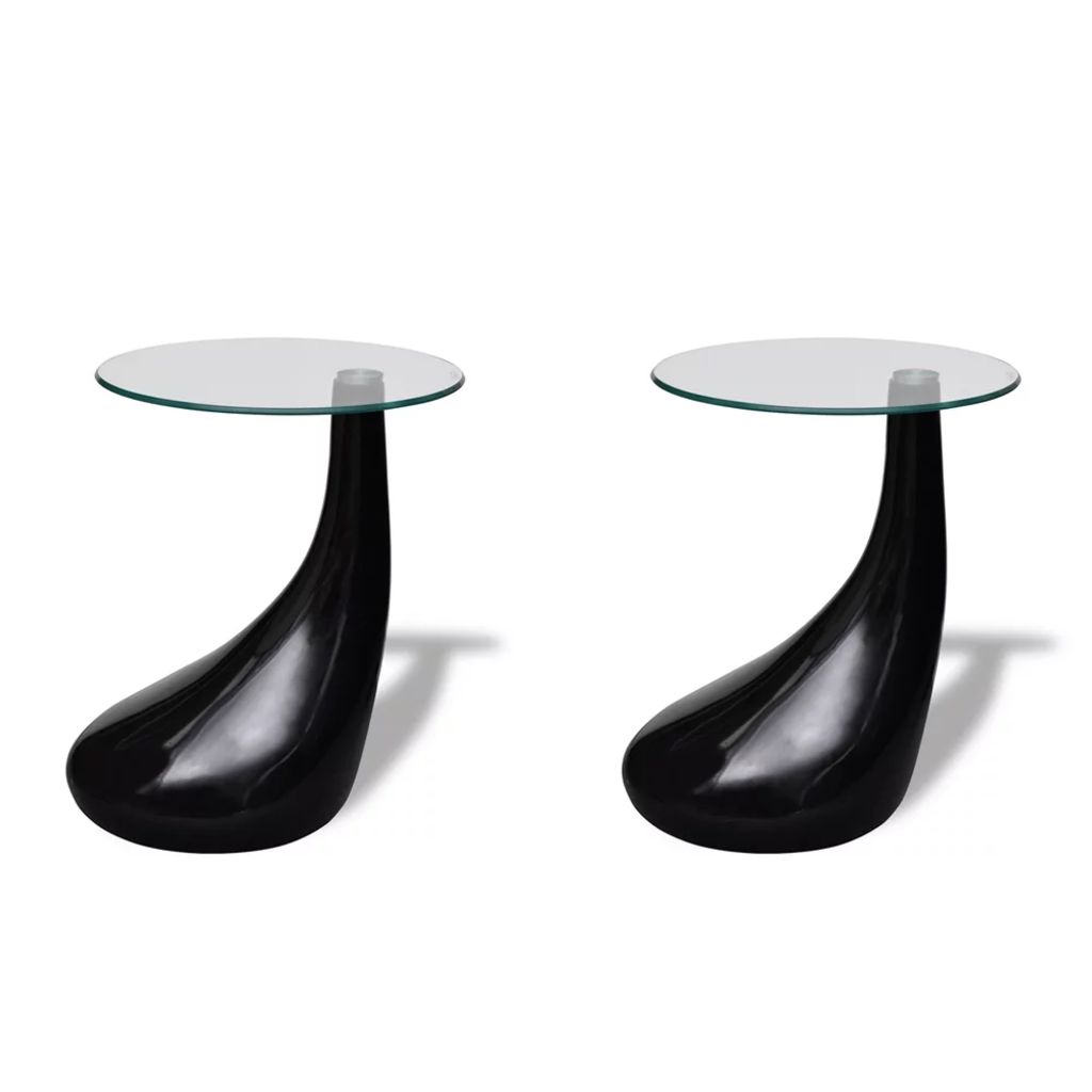  Soffbord 2 st med rund bordsskiva i glas högglans svart