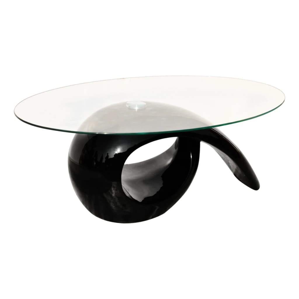  Soffbord med oval bordsskiva i glas högglans svart