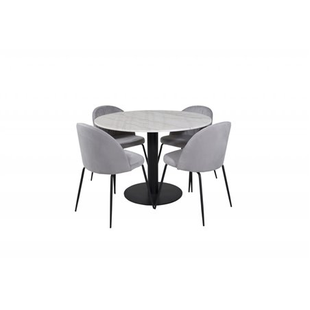 Estelle Round Dining Table ø106 H75 - White / Black, Wrinkles Dining Chair - Black Legs - Grey Velvet_4