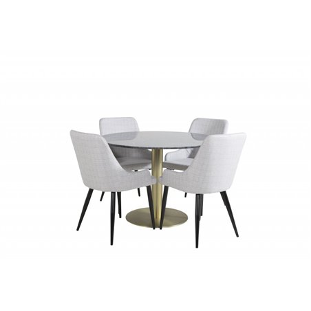 Estelle Round Dining Table ø106 H75 - Black / Brass, Plaza Dining chair - Black legs - Light Grey Fabric_4