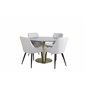 Estelle Round Dining Table ø106 H75 - Black / Brass, Plaza Dining chair - Black legs - Light Grey Fabric_4