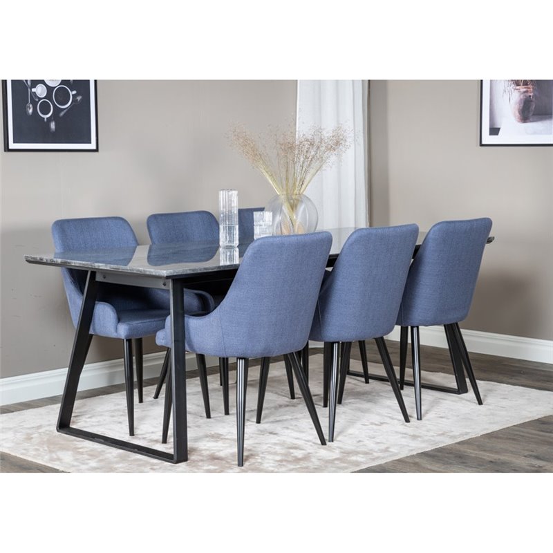 Estelle Dining Table 200*90*H76 - Black / Black, Plaza Dining Chair - Black Legs - Blue Fabric_6