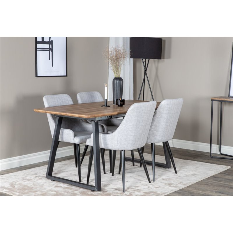 Inca Dining Table - 160/200*85*H75 - Oak / Black, Plaza Dining chair - Black legs - Light  Grey Fabric_4