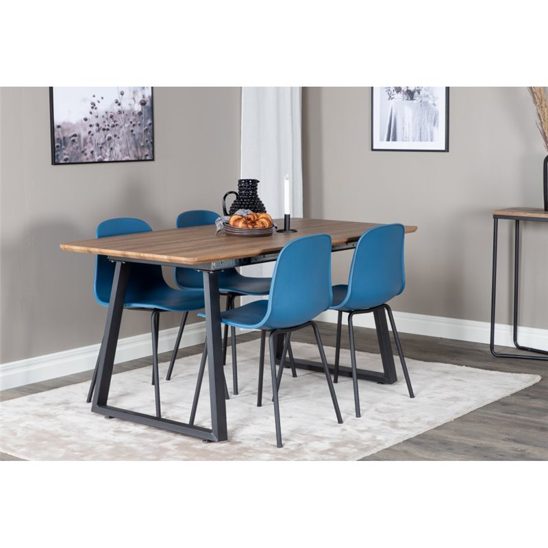 Inca Spisebord - 160/200 * 85 * H75 - Eg / Sort, Arctic Dining Chair - Sorte Ben - Blue Pla stic_4