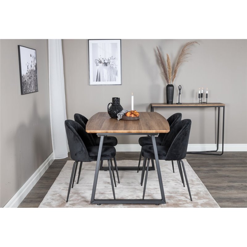 Inca Dining Table - 160/200*85*H75 - Oak / Black, Wrinkles Dining Chair - Black Legs - Black  Velvet_4