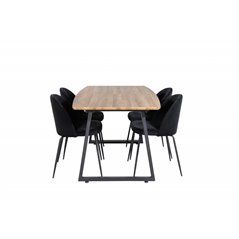 Inca Dining Table - 160/200*85*H75 - Oak / Black, Wrinkles Dining Chair - Black Legs - Black Velvet_4