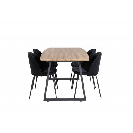 Inca Dining Table - 160/200*85*H75 - Oak / Black, Wrinkles Dining Chair - Black Legs - Black Velvet_4