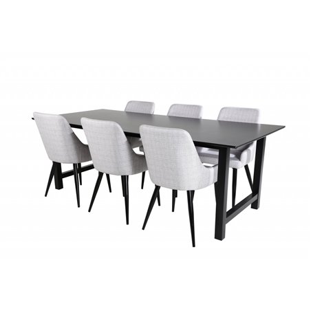 Count Dining Table - 220*100*H75 - Black / Black, Plaza Dining chair - Black legs - Light Grey Fabric_6