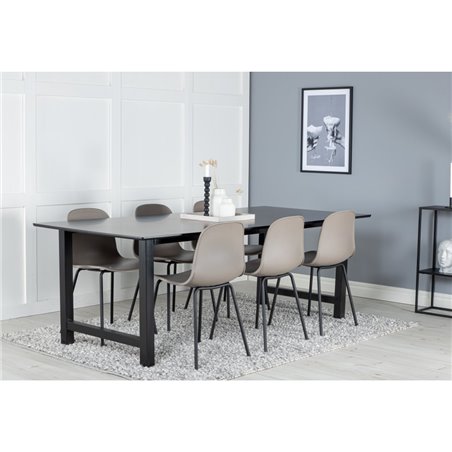 Count Dining Table - 220*100*H75 - Black / Black, Arctic Dining Chair - Black Legs - Khaki Plastic_6