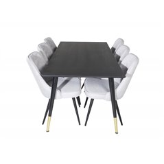 Dipp Dining Table - 180*90cm - Black / Black Brass, Velvet Deluxe Dining Chair - Black Legs - Light Grey Fabric_6