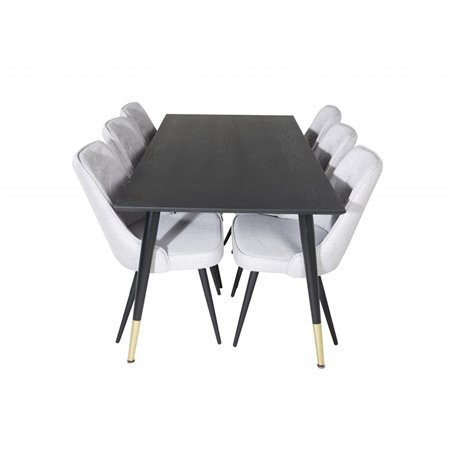 Dipp Dining Table - 180*90cm - Black / Black Brass, Velvet Deluxe Dining Chair - Black Legs - Light Grey Fabric_6