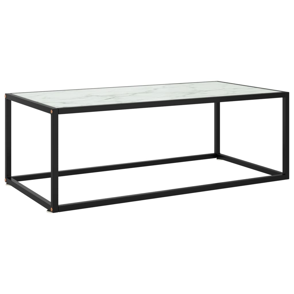  Soffbord svart med vit marmor glas 100x50x35 cm
