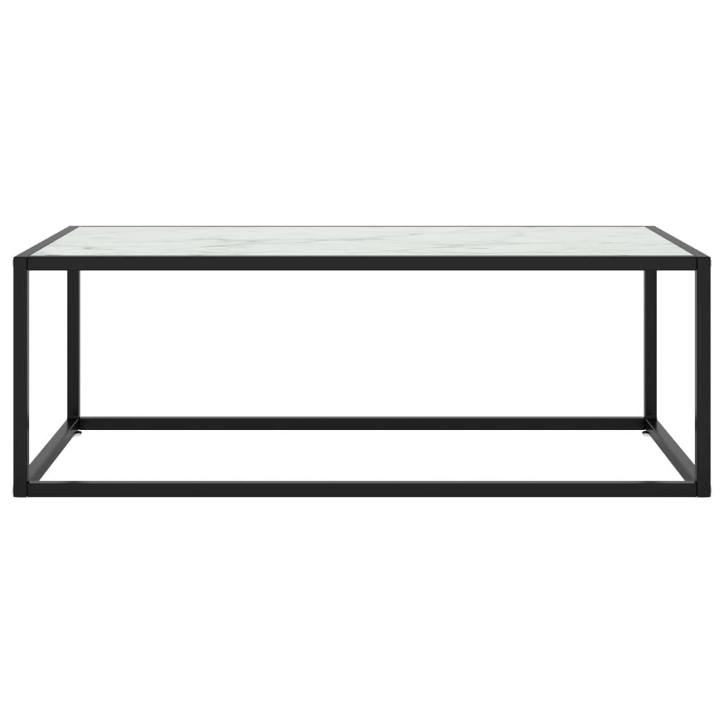  Soffbord svart med vit marmor glas 100x50x35 cm