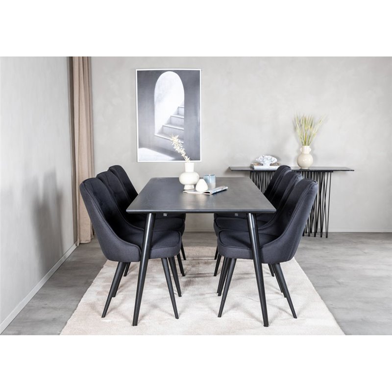 Dipp Dining Table - 180*90cm - Black Veneer / all black legs , Velvet Deluxe Dining Chair - Black Legs - Black Fabric_6