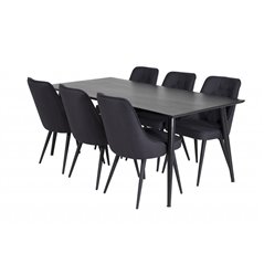 Dipp Dining Table - 180*90cm - Black Veneer / all black legs , Velvet Deluxe Dining Chair - Black Legs - Black Fabric_6