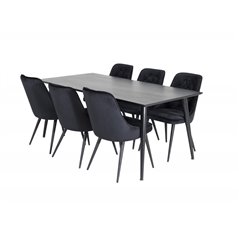 Dipp Dining Table - 180*90cm - Black Veneer / all black legs , Velvet Deluxe Dining Chair - Black / Black_6