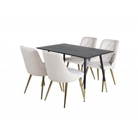 Dipp Dining Table - 120 cm - Black Veneer - Black Legs w, Brass dipp, Velvet Deluxe Dining Chair - Beige / Brass_4