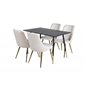 Dipp Dining Table - 120 cm - Black Veneer - Black Legs w, Brass dipp, Velvet Deluxe Dining Chair - Beige / Brass_4