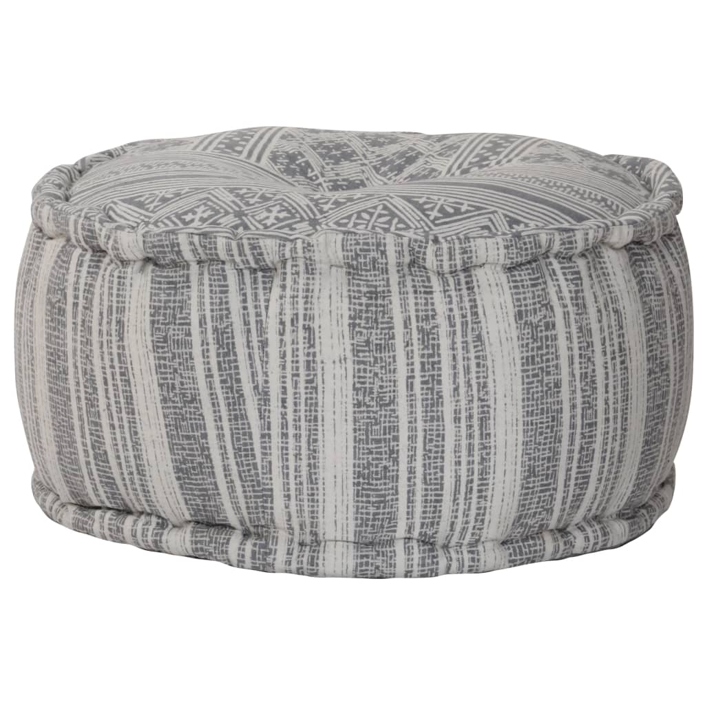  Sittpuff med mönster handgjord grå 50x25 cm bomull