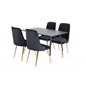 Dipp Dining Table - 120 cm - Black Veneer - Black Legs w, Brass dipp, Velvet Deluxe Dining Chair - Black / Brass_4