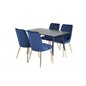 Dipp Dining Table - 120 cm - Black Veneer - Black Legs w, Brass dipp, Velvet Deluxe Dining Chair - Blue / Brass_4