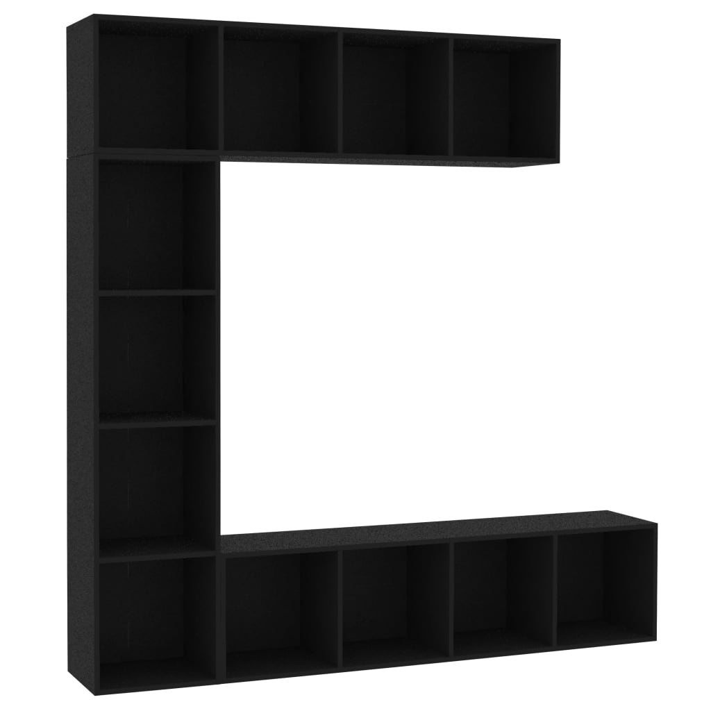  Bokhylla/TV-bänk 3 delar set svart 180x30x180 cm