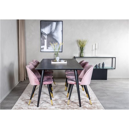 Dipp Spisebord - 180 * 90cm - Sort Finer / helt sorte ben, Velvet Spisebordsstol Messing - Pink / Sort_6