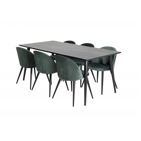 Dipp Dining Table - 180*90cm - Black Veneer / all black legs , Velvet Dining Chair - Green / Black_6