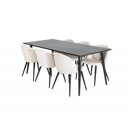 Dipp Spisebord - 180 * 90cm - Sort Finer / helt sorte ben, Velvet Spisebordsstol - Beige / Sort_6