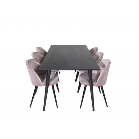 Dipp Dining Table - 180*90cm - Black Veneer / all black legs , Velvet Dining Chair - Pink / Black_6