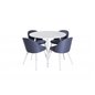 Plaza Round Table 100 cm - White top / White Legs, Velvet Dining Chiar - White  legs - Blue Fabric_4