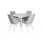 Plaza Round Table 100 cm - White top / White Legs, Velvet Deluxe Dining Chair - White Legs - Light Grey Fabric_4