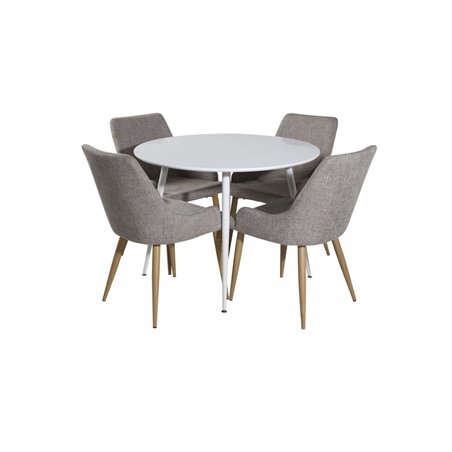 Plaza Round Table 100 cm - White top / White Legs, Plaza Dining Chair - Light Grey / Oak_4