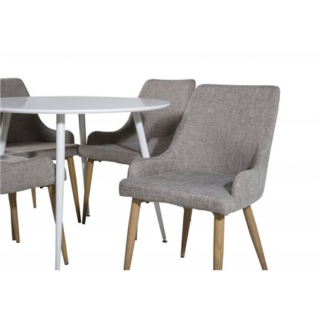 Plaza Round Table 100 cm - White top / White Legs, Plaza Dining Chair - Light Grey / Oak_4