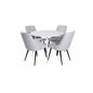 Plaza Round Table 100 cm - White top / White Legs, Velvet Deluxe Dining Chair - Black Legs - Light Grey Fabric_4