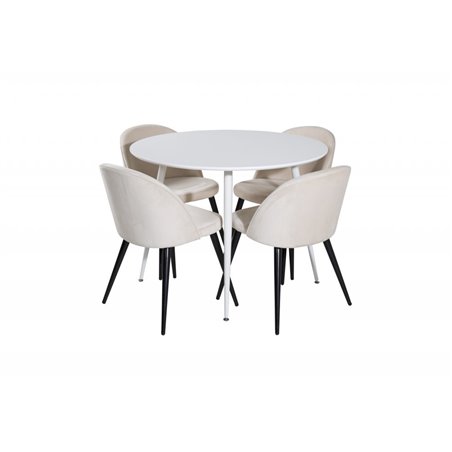 Plaza Round Table 100 cm - White top / White Legs, Velvet Dining Chair - Beige / Black_4