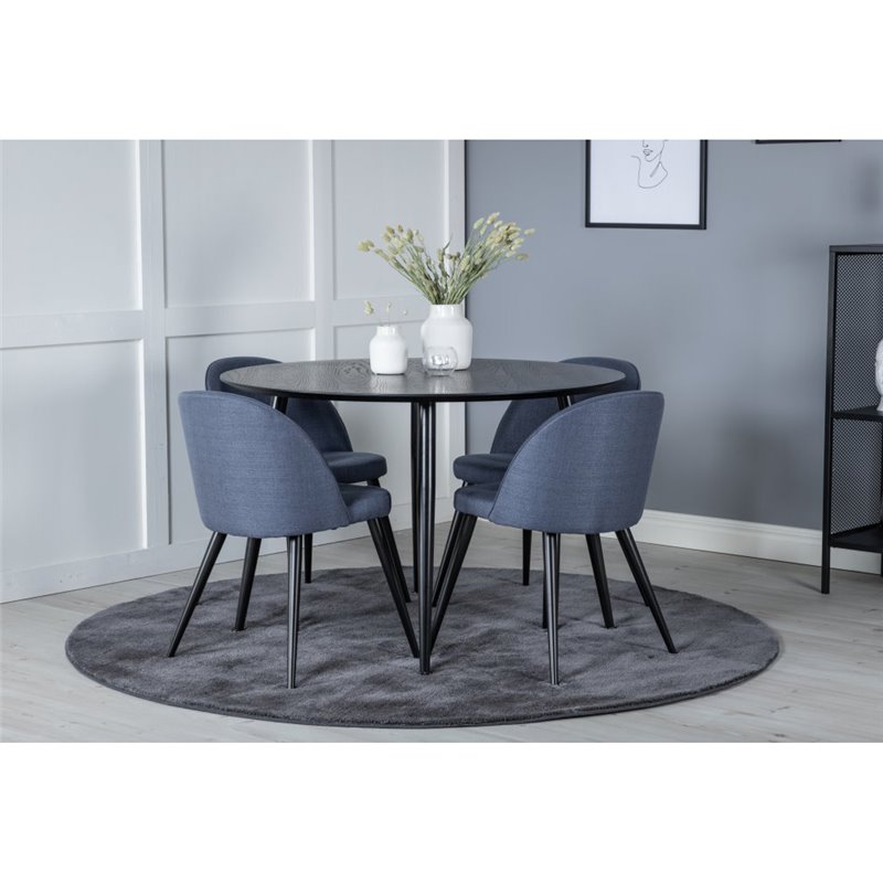 Dipp Spisebord - 115cm - Sort Finer / Alle sorte ben, Velvet Dining Chiar - Sorte ben - Blue Stof_4