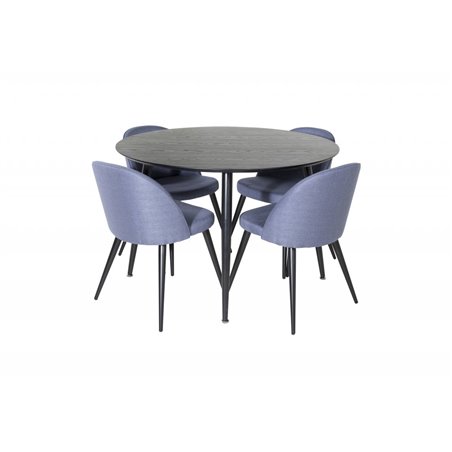 Dipp Dining Table - 115cm - Black Veneer / All black legs , Velvet Dining Chiar - Black legs - Blue Fabric_4