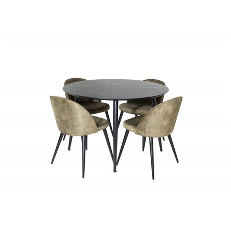 Dipp Dining Table - 115cm - Black Veneer / All black legs , Velvet Dining Chiar - Black legs - Dusty Green Velvet_4