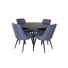 Dipp Dining Table - 115cm - Black Veneer / All black legs , Velvet Deluxe Dining Chair - Black Legs - Blue Fabric_4
