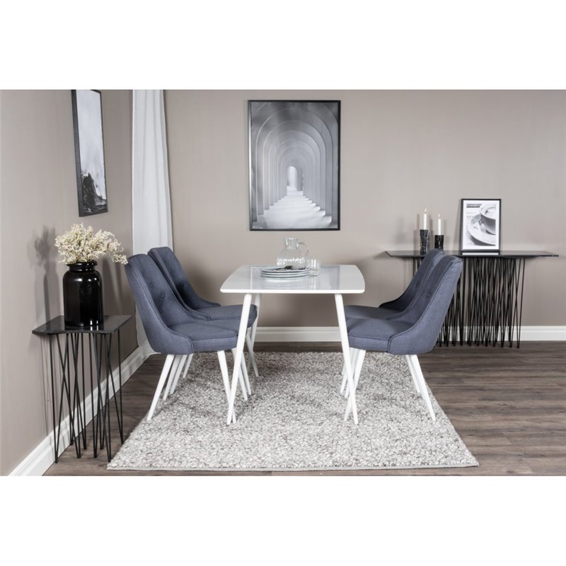 Polar Dining table 120 cm - White White, Velvet Deluxe Dining Chair - White Legs - Blue Fabric_4