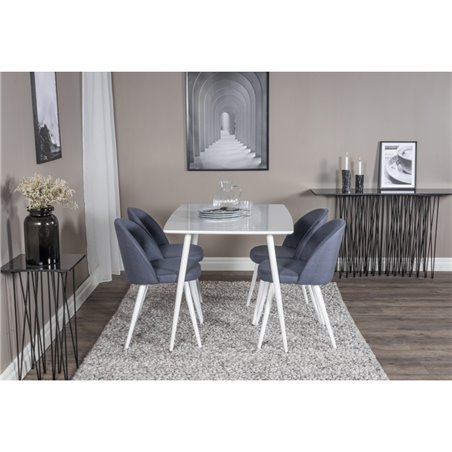 Polar Spisebord 120 cm - Hvid Hvid, Velvet Dining Chiar - Hvide ben - Blue Stof_4